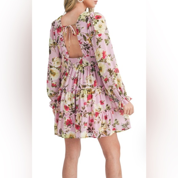 NWT [Lush] Women's Open Back Pink Floral Minidress Mauve Magenta Women's Small - Picture 3 of 7